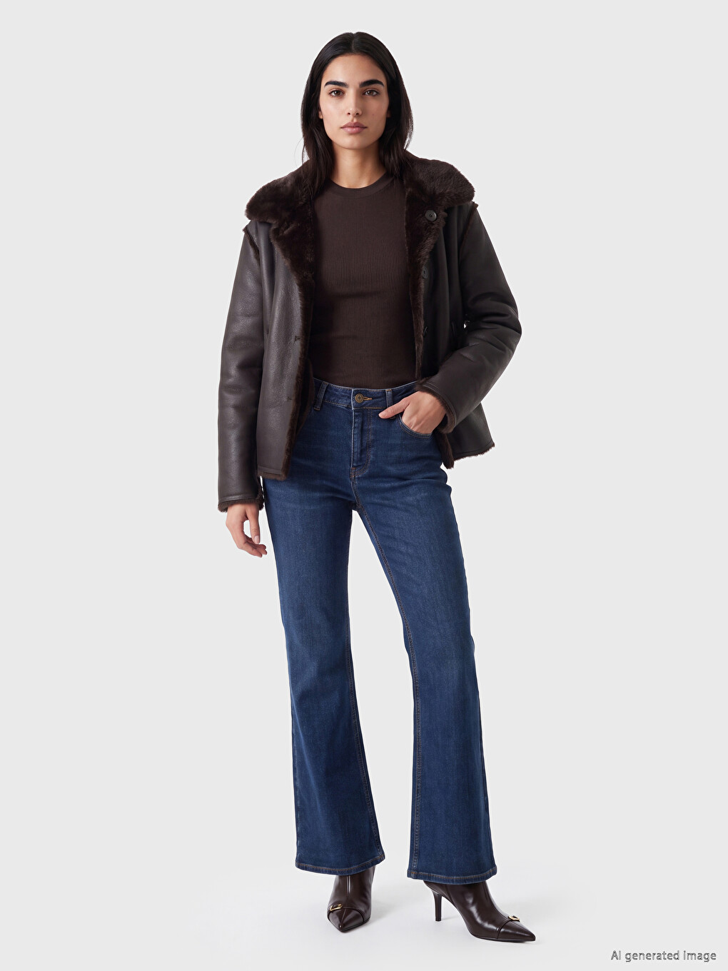 Woman Brown Faux Leather Coat-1