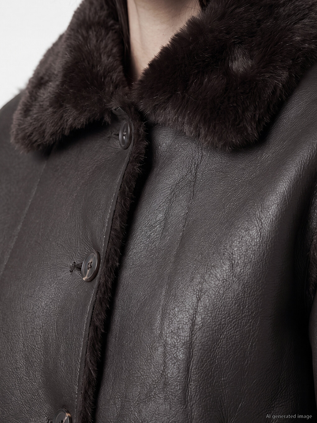 Woman Brown Faux Leather Coat-2