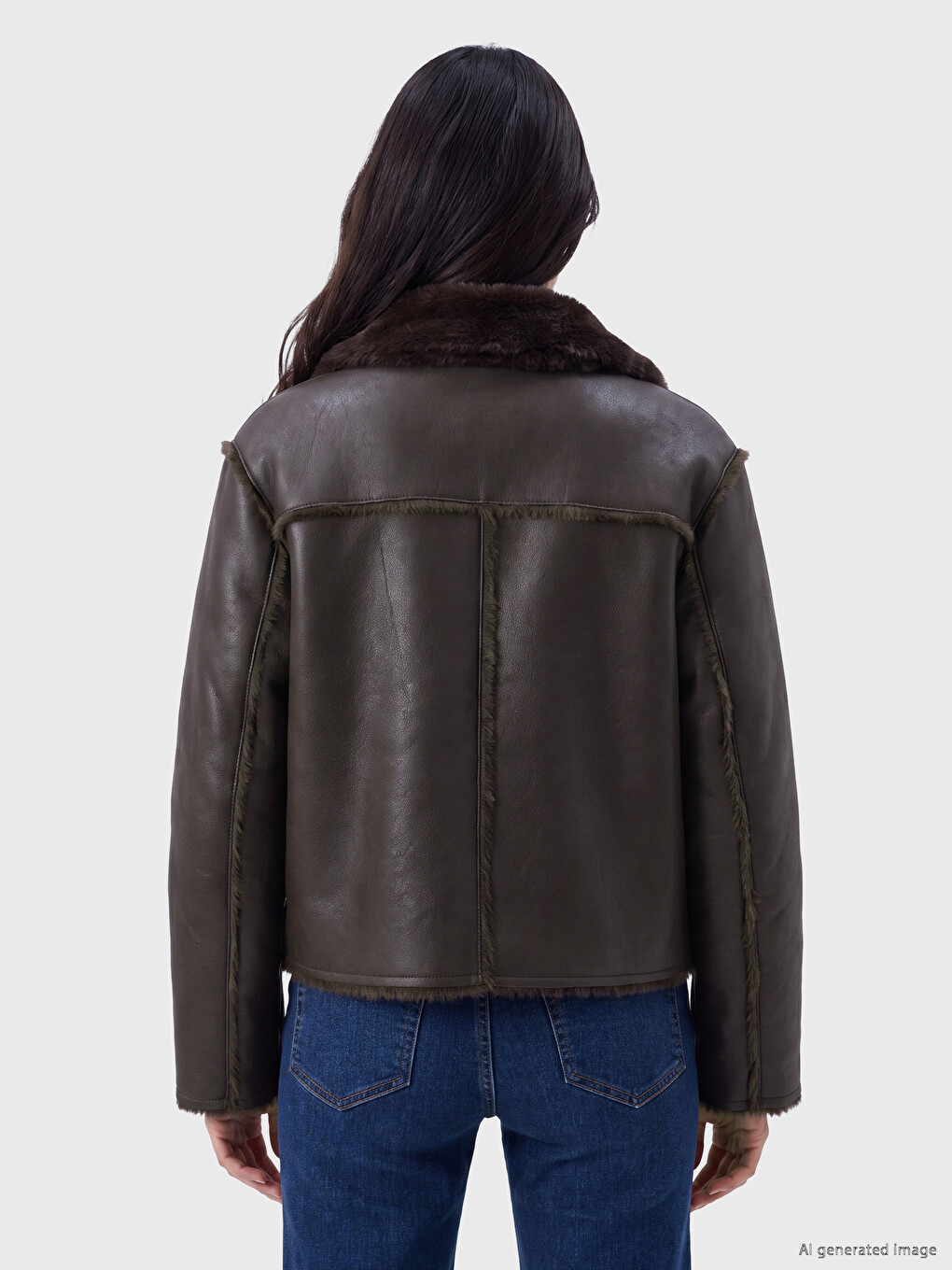 Woman Brown Faux Leather Coat-3