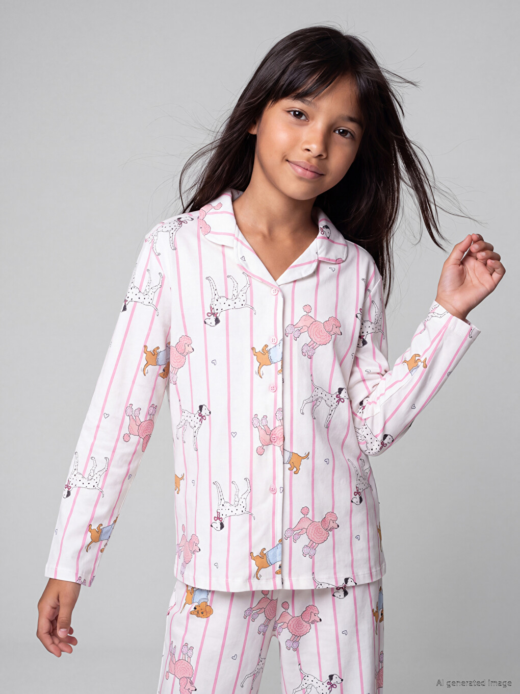 Collared Neck Girls' Pyjamas Set-1