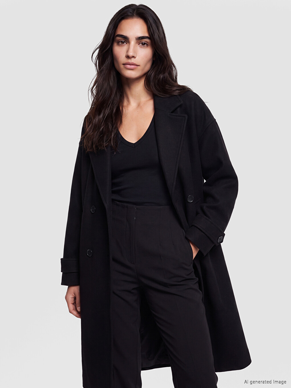 Double Breasted Collar Women's Cachet Overcoat-1