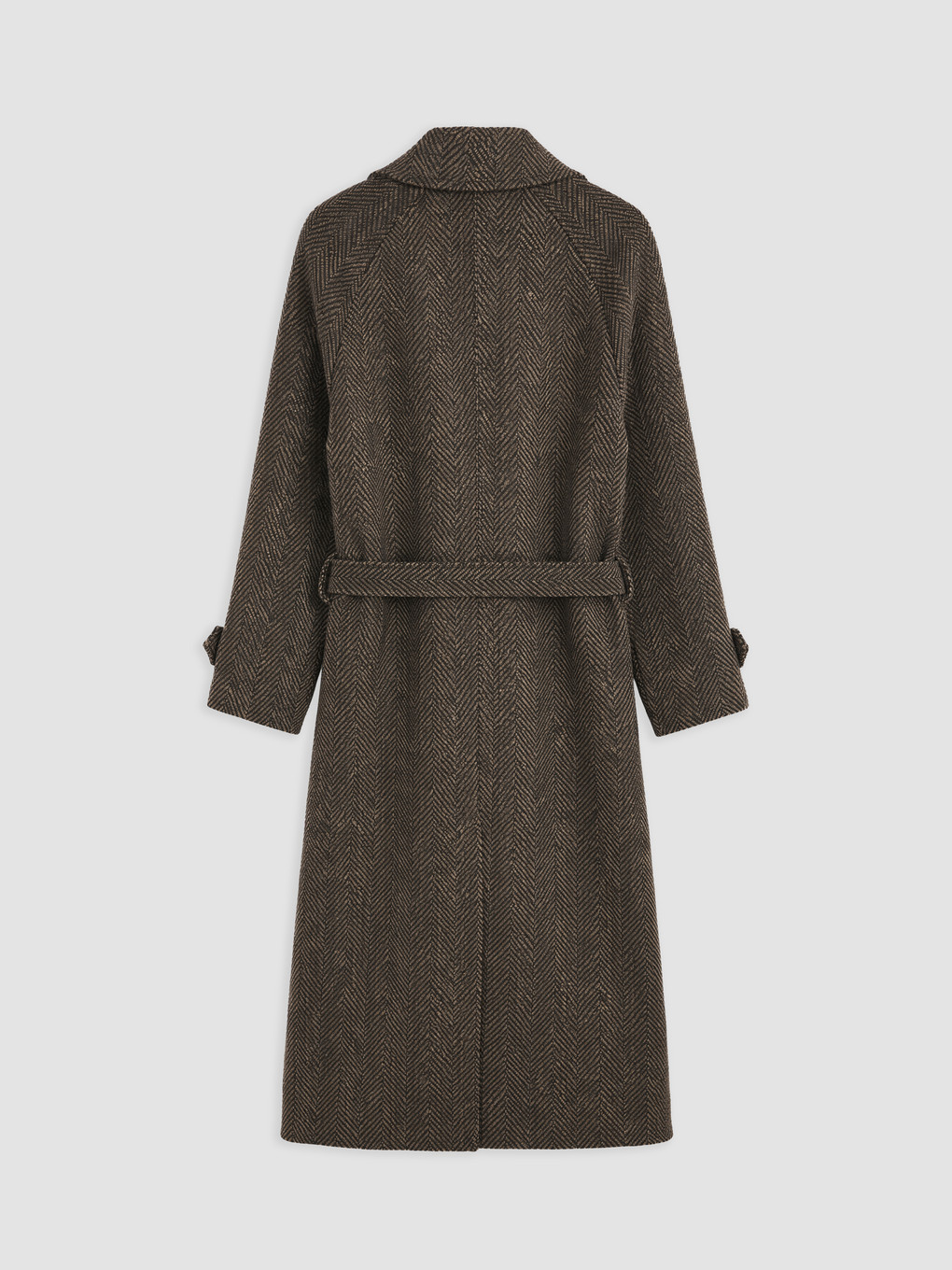Kahverengi Balıksırtı Yün Karışımlı Kadın Kaşe Kaban-7