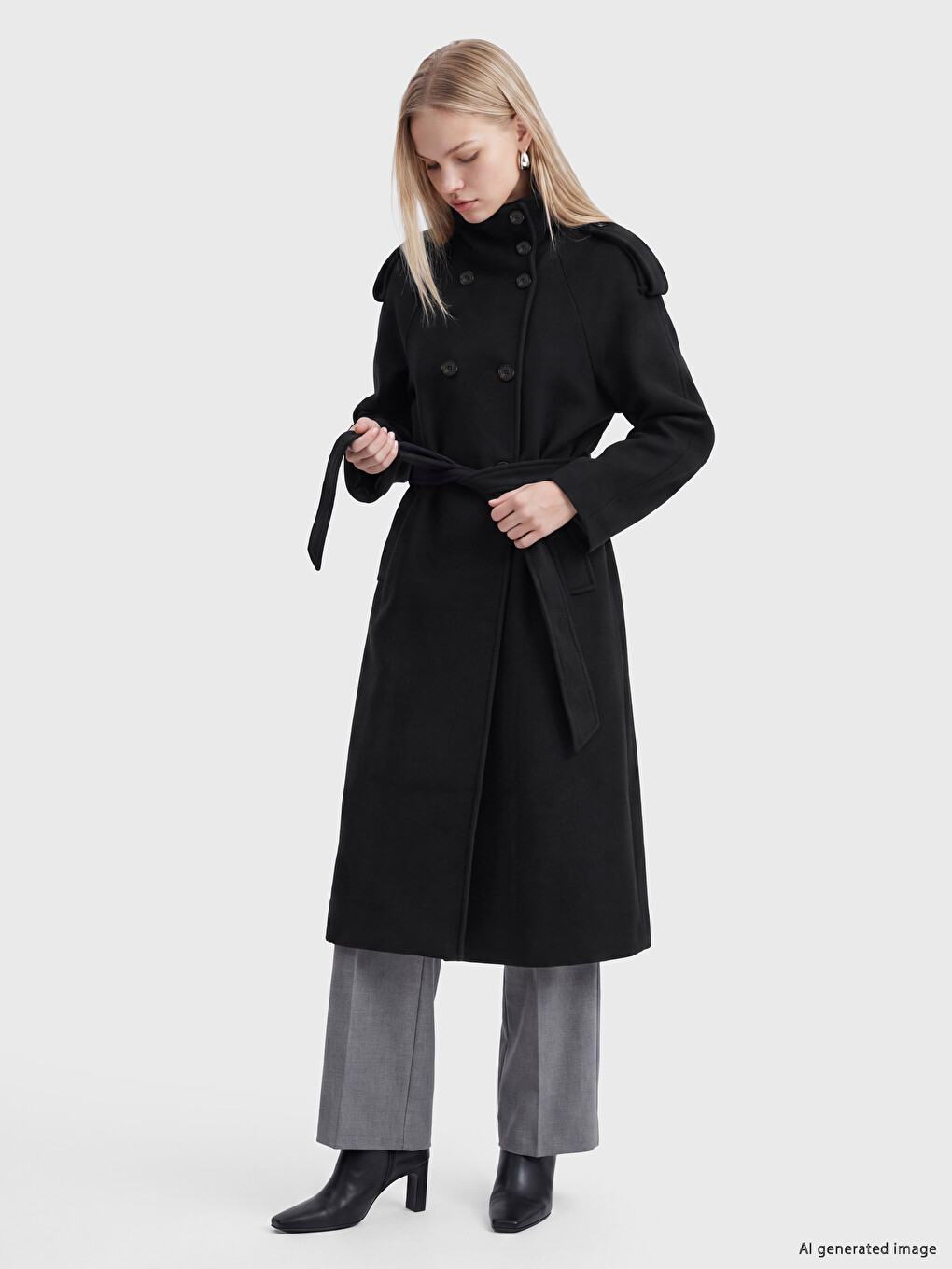 Sashed Wool Blended Women's Cachet Coat