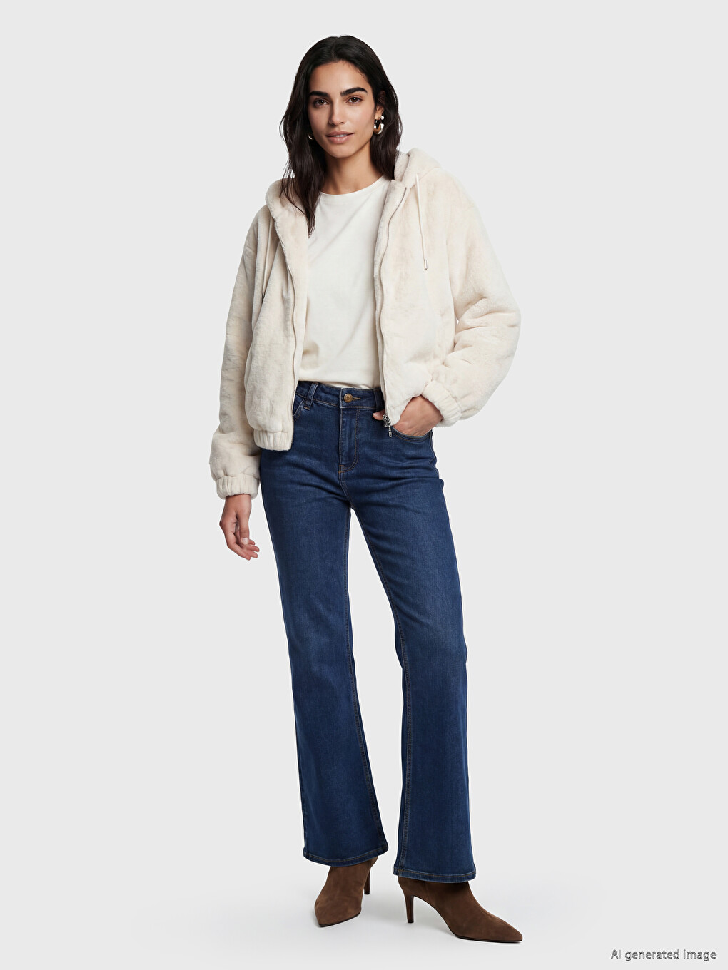 Woman White Faux Fur Coat-1