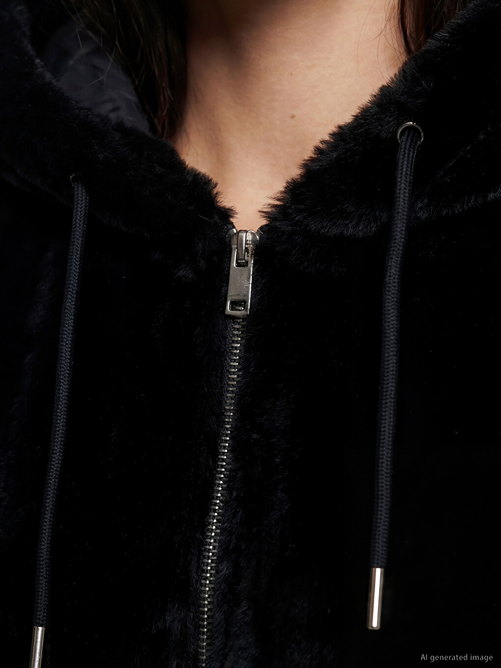 Woman Black Faux Fur Coat-2