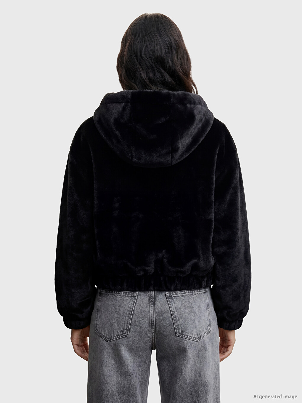 Woman Black Faux Fur Coat-3