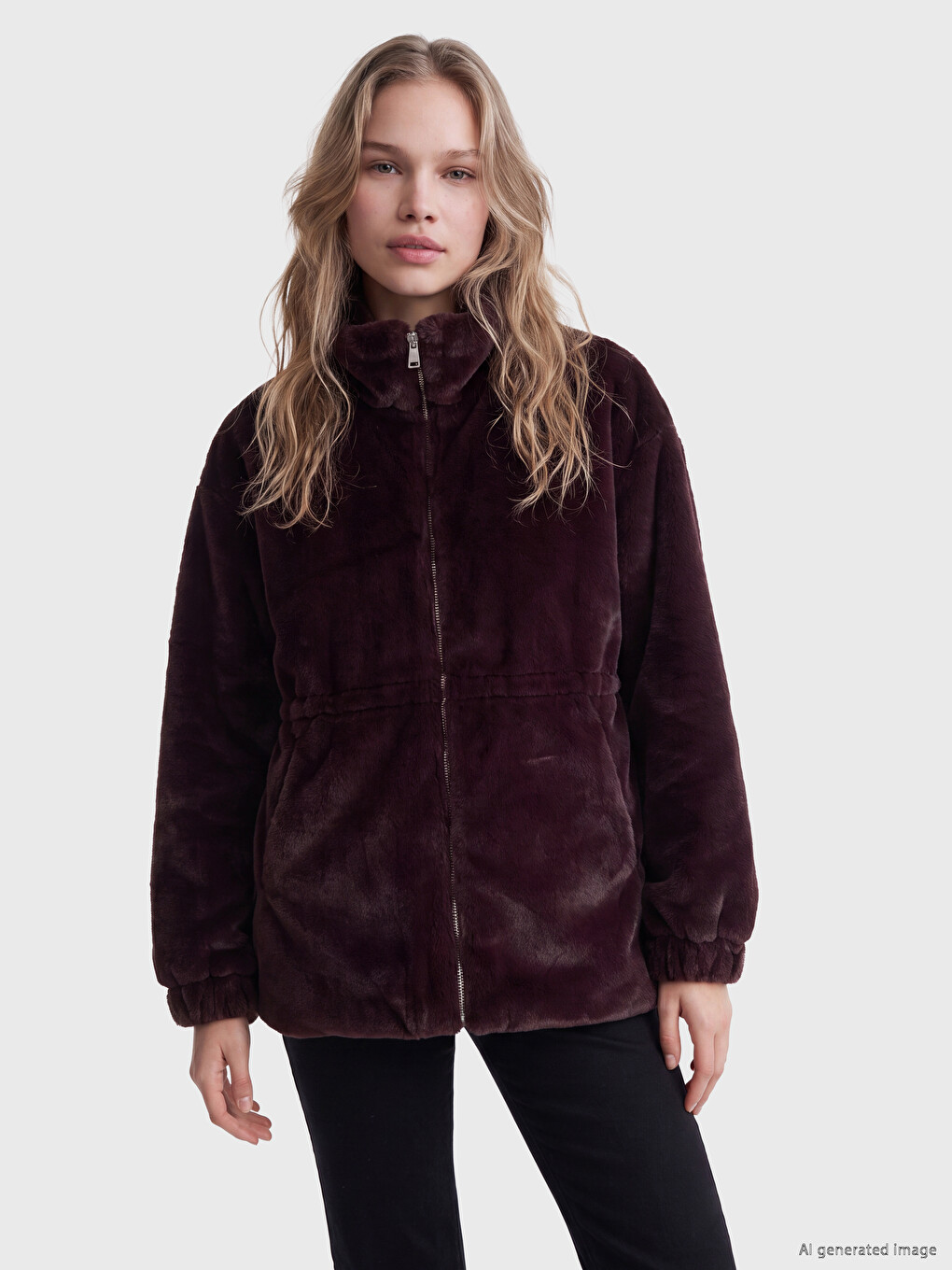 Mock Neck Women's Fur Coat