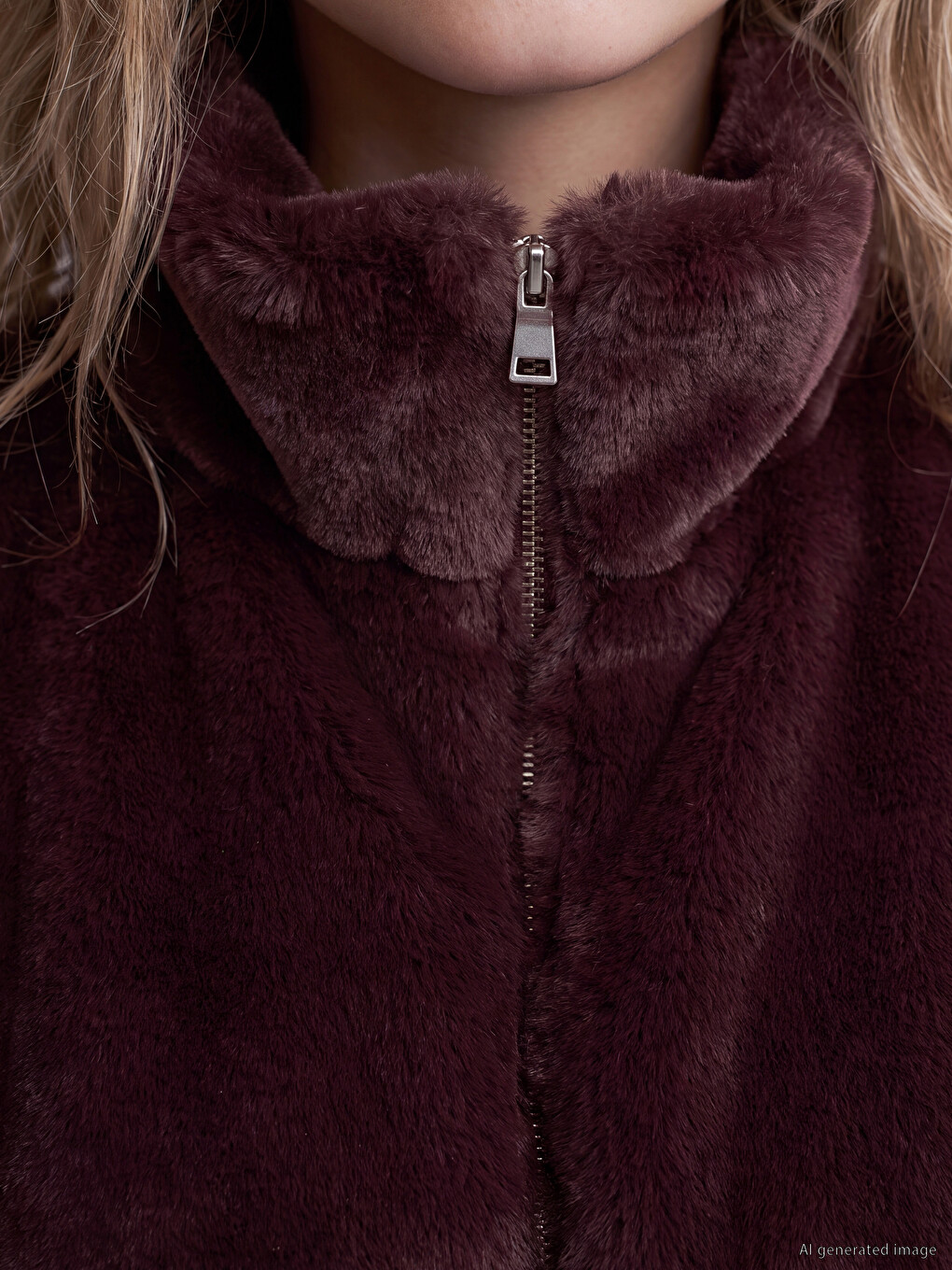 Mock Neck Women's Fur Coat-2