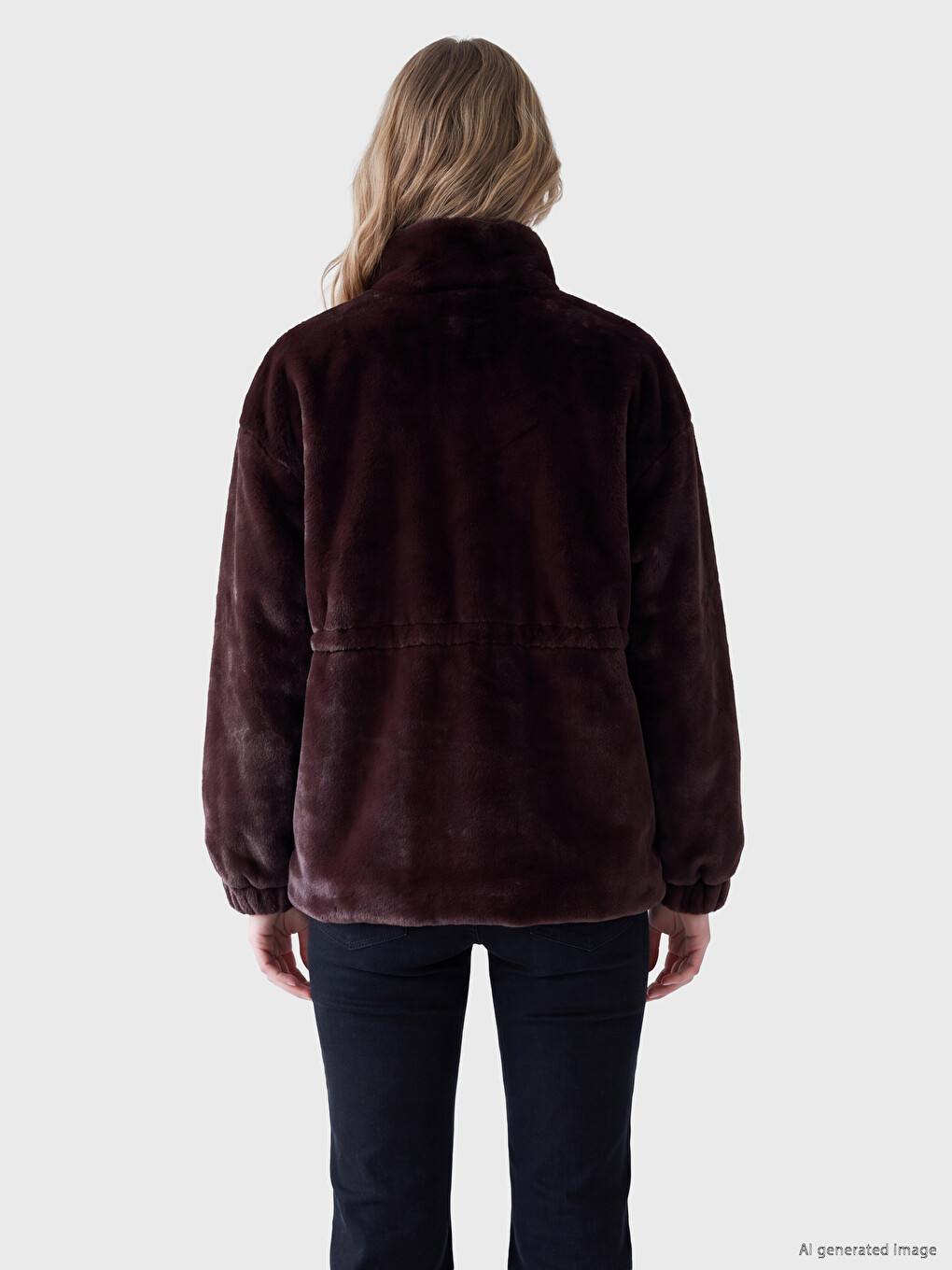 Mock Neck Women's Fur Coat-3