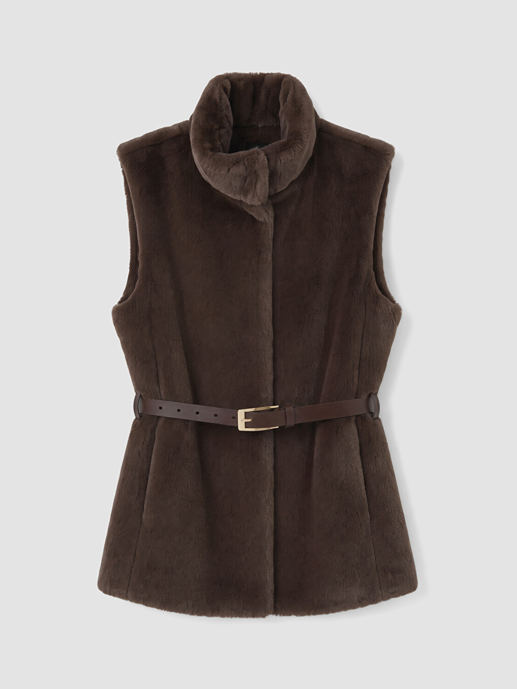 Mock Neck Waist Belted Women's Fur Gilet-5