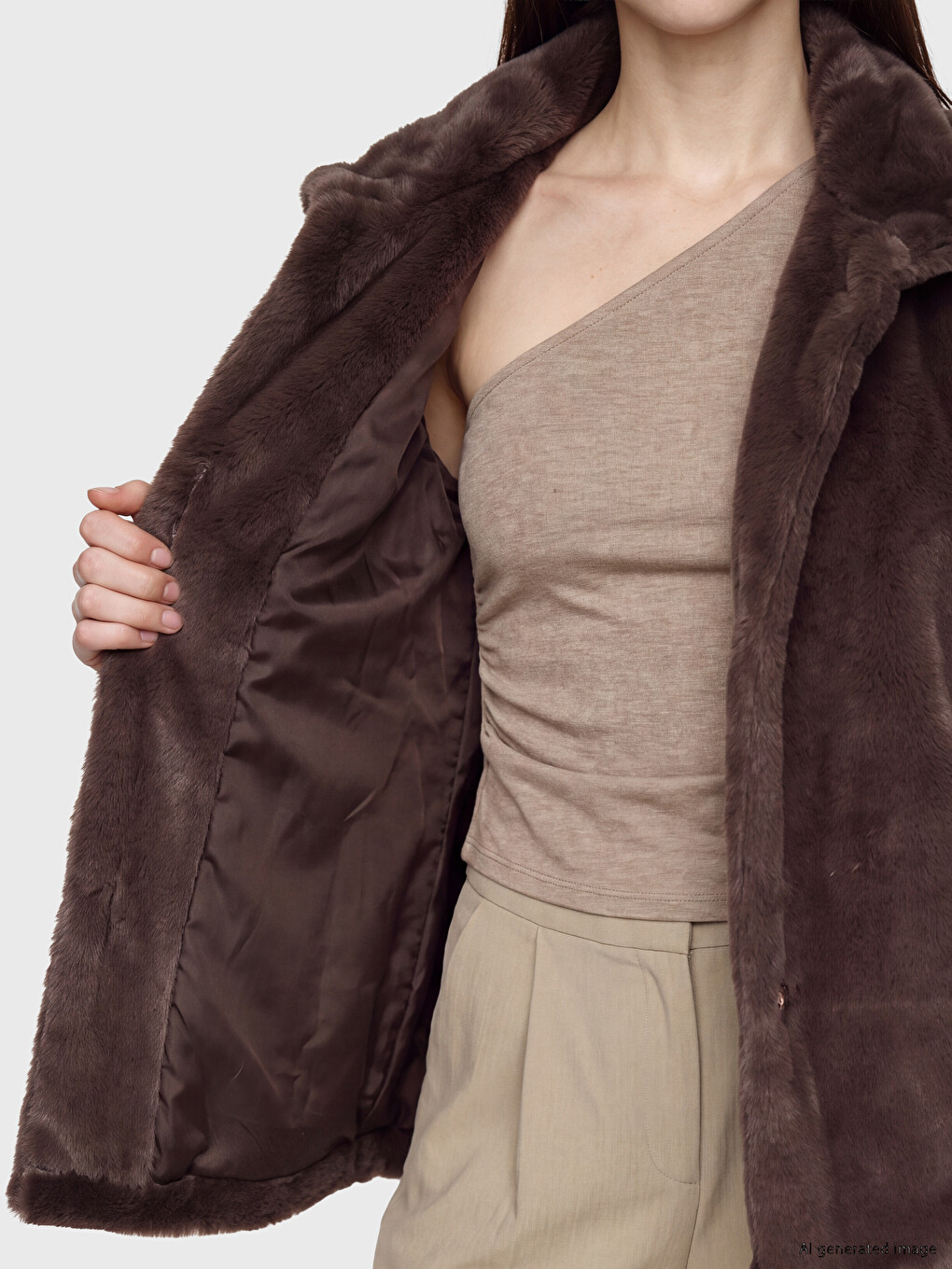Mock Neck Waist Belted Women's Fur Gilet-4