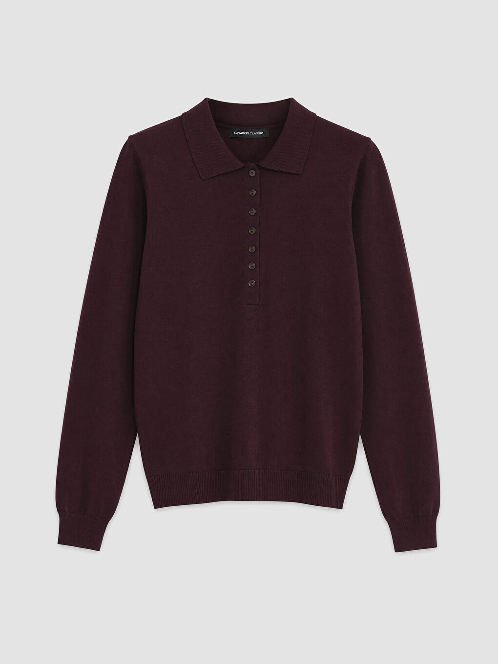 Bordo Polo Yaka Kadın Triko Kazak