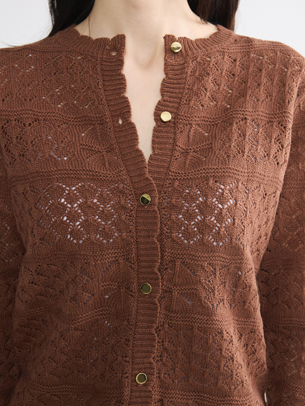 Crew Neck Open-knit Women's Knitwear Cardigan-2