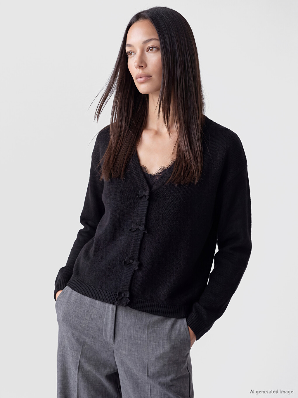 Bow Wool Blend Women's Knitwear Sweater