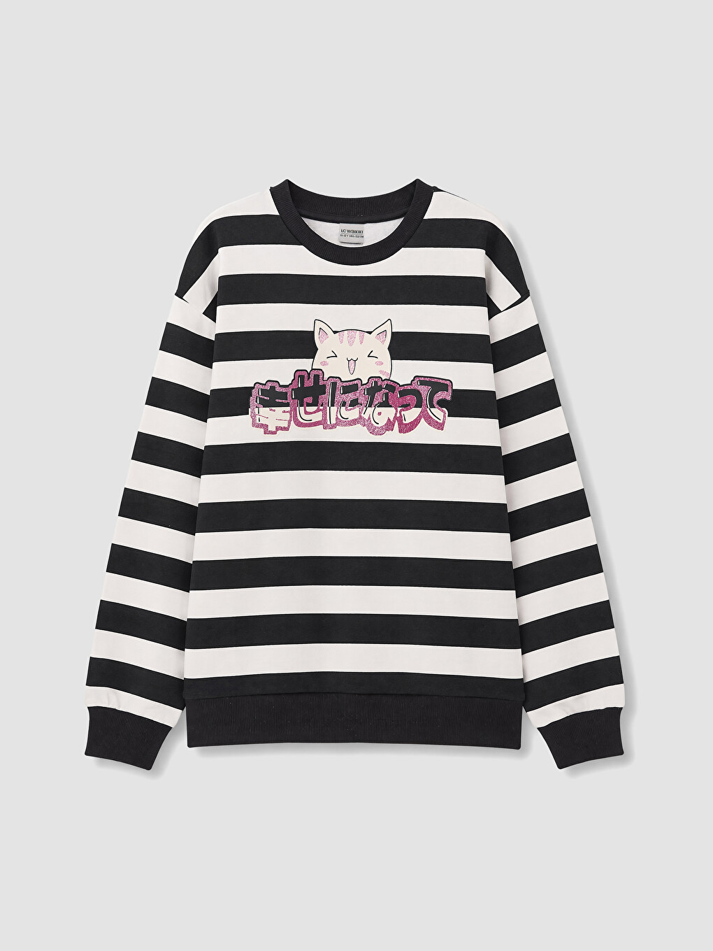 Crew Neck Striped Printed Girls' Sweatshirt