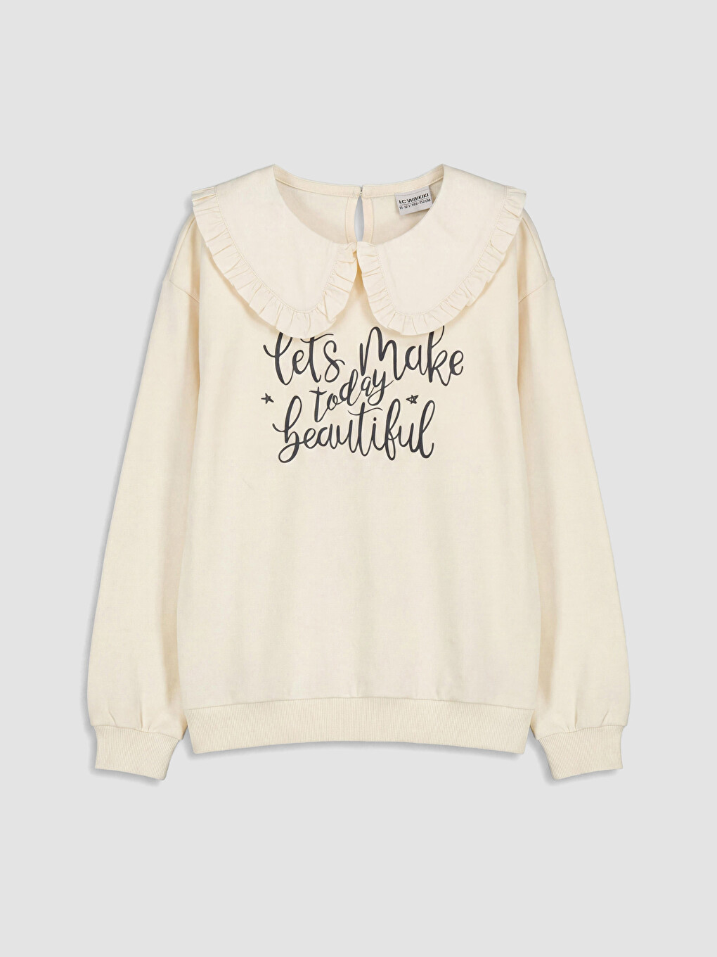 Ruffled Peter Pan Collar Printed Girls' Sweatshirt