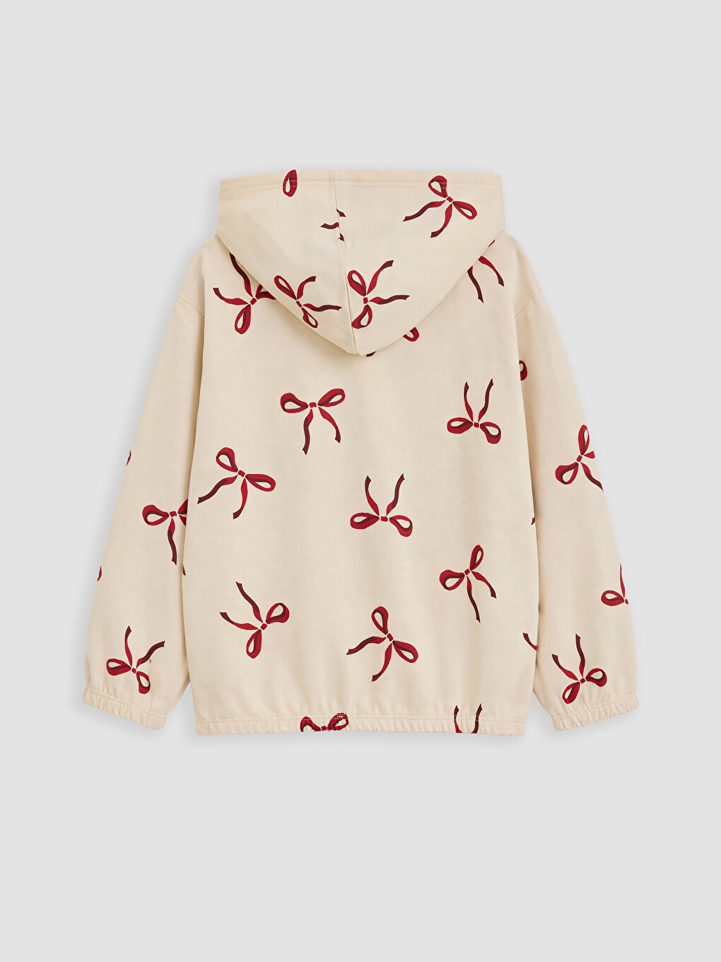 Hooded Bow Printed Girls' Zip-up Sweatshirt-1