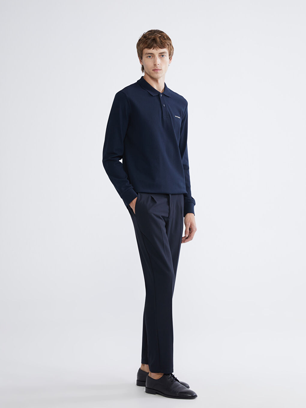 Lacivert Polo Yaka Pike Erkek Sweatshirt-1