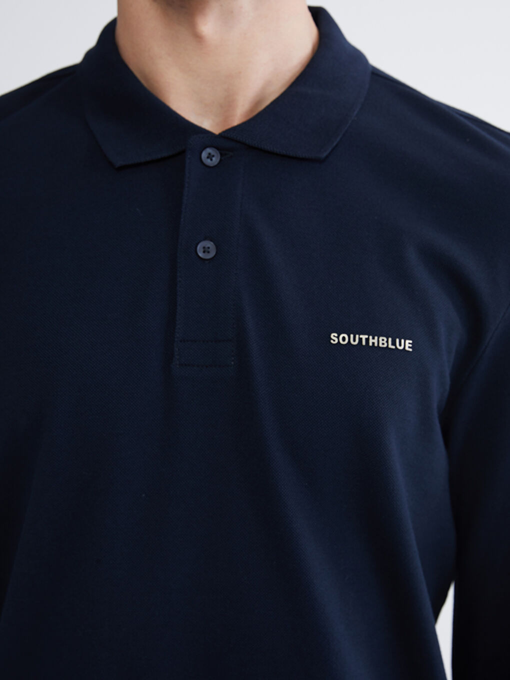 Lacivert Polo Yaka Pike Erkek Sweatshirt-2