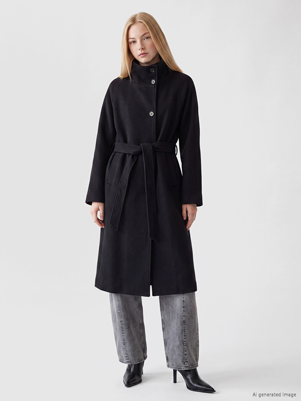 Pardessus En Laine Mélangée Noir Femme