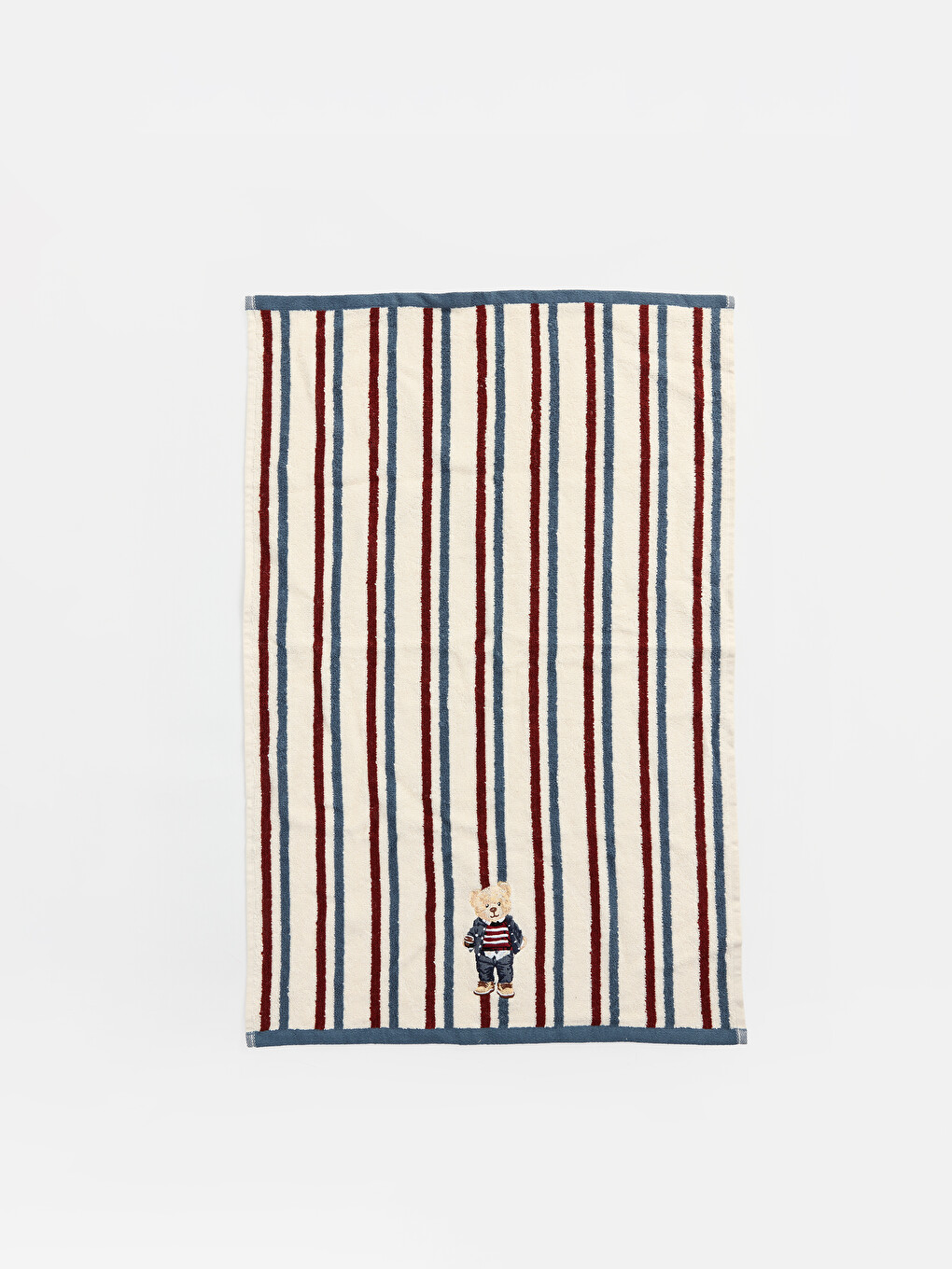 Ekru Ayı Nakışlı Pamuklu Çizgili Yüz Havlusu 50x80 Cm-3