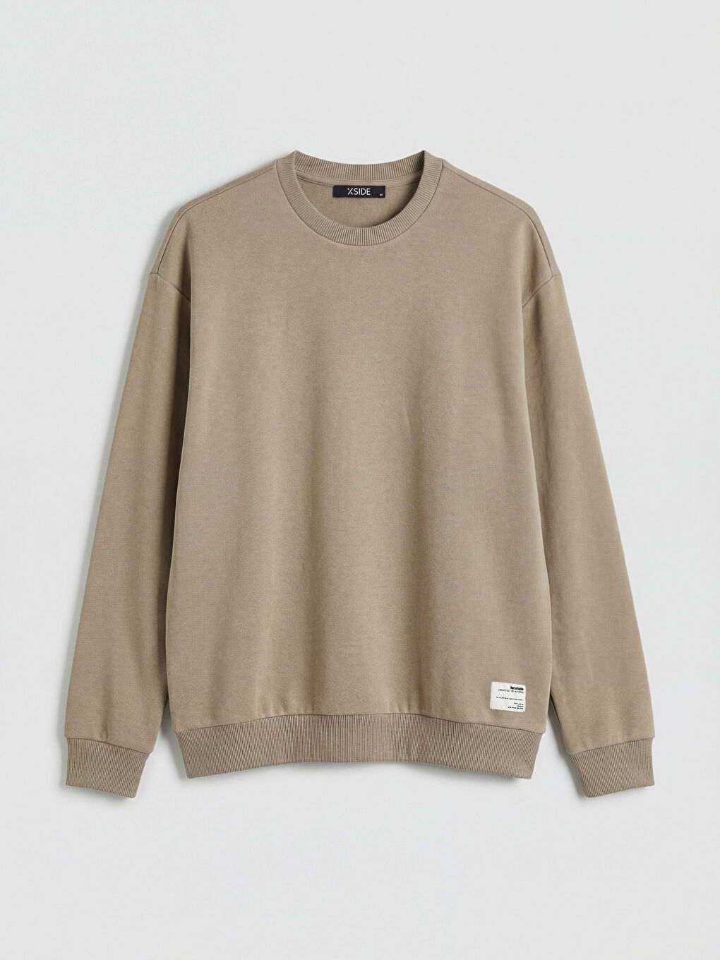 Bej Bisiklet Yaka Erkek Sweatshirt-3