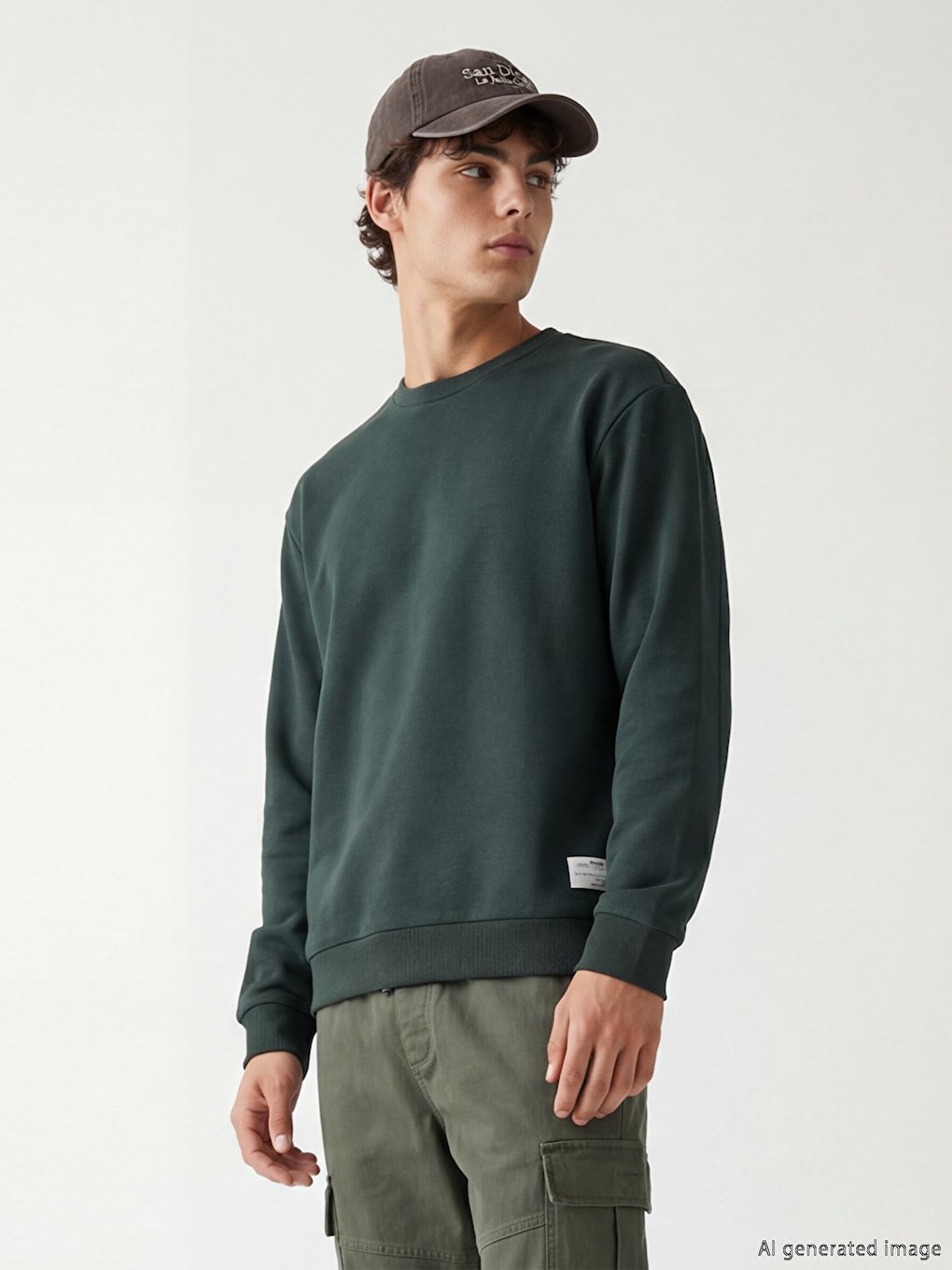 Yeşil Bisiklet Yaka Erkek Sweatshirt