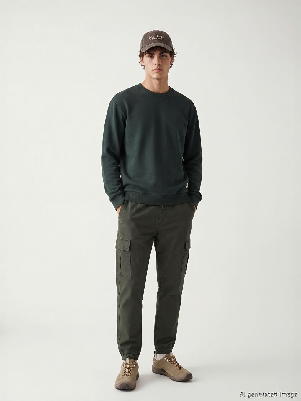 Yeşil Bisiklet Yaka Erkek Sweatshirt-1