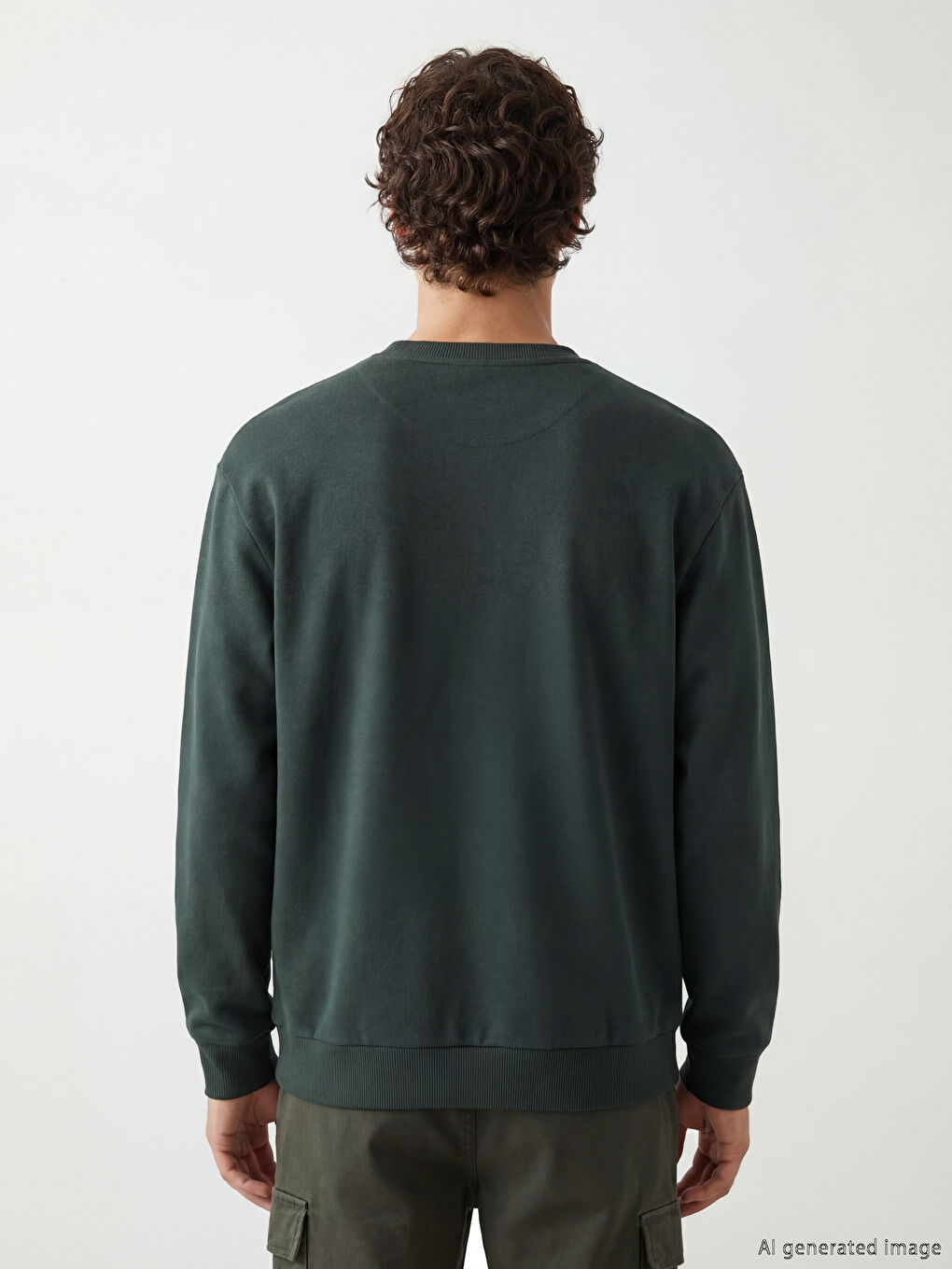 Yeşil Bisiklet Yaka Erkek Sweatshirt-2