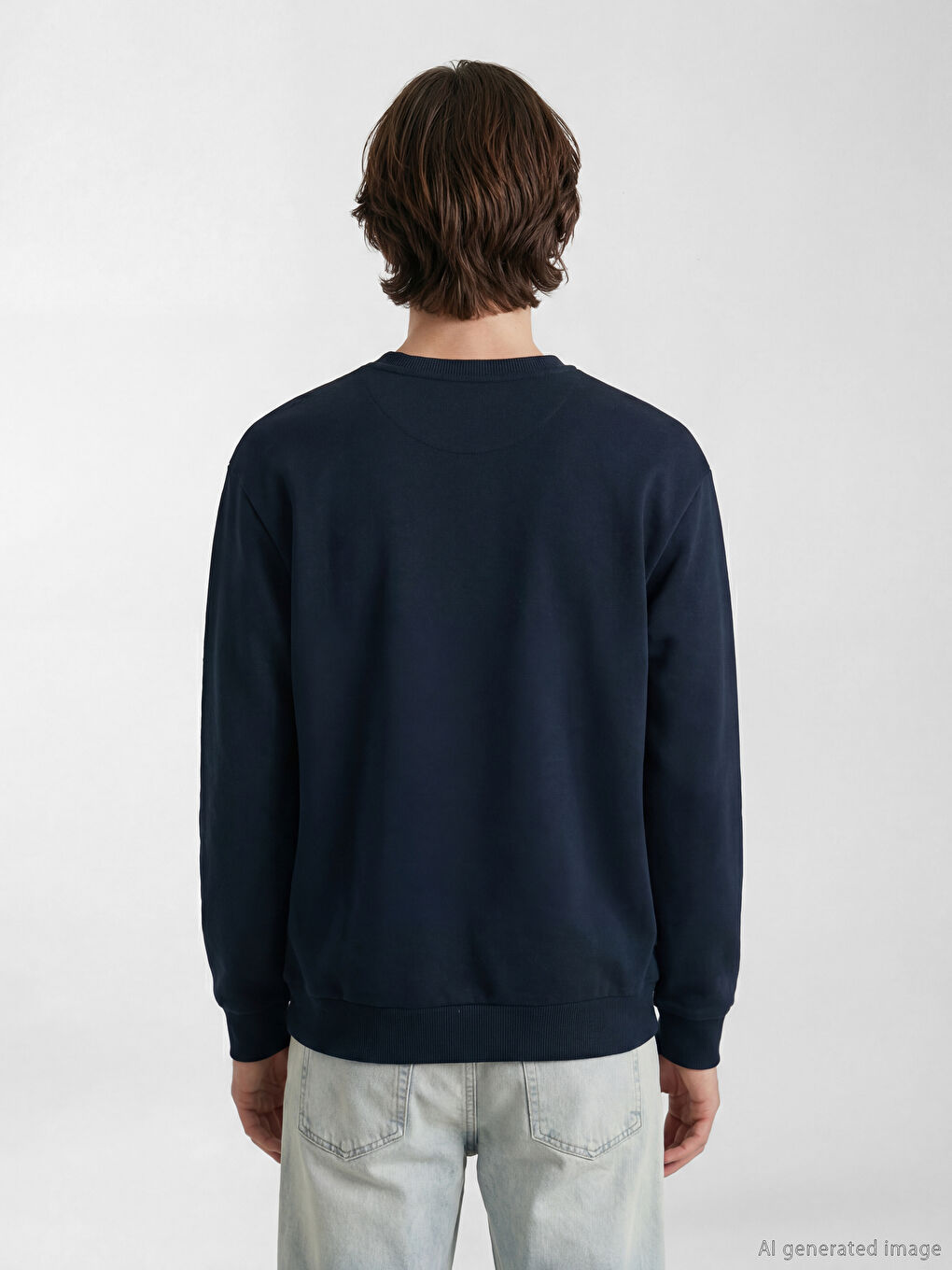 Lacivert Bisiklet Yaka Erkek Sweatshirt-3