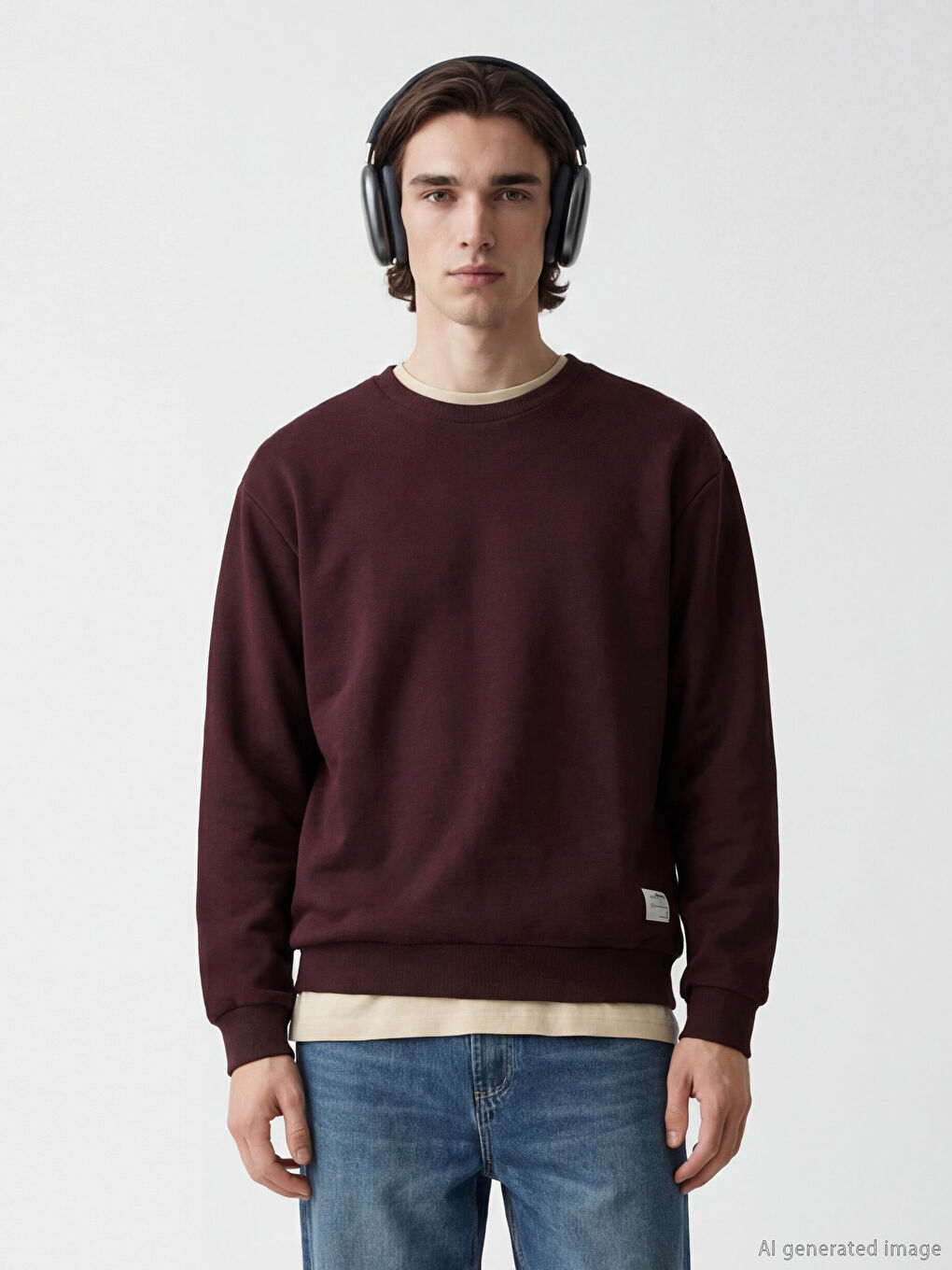 Mürdüm Bisiklet Yaka Erkek Sweatshirt