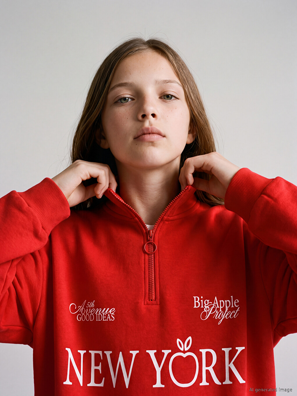 Kırmızı New York Baskılı Kız Çocuk Sweatshirt