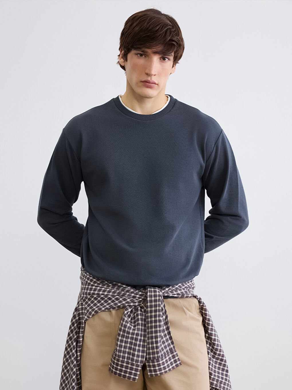 Antrasit Bisiklet Yaka Erkek Sweatshirt