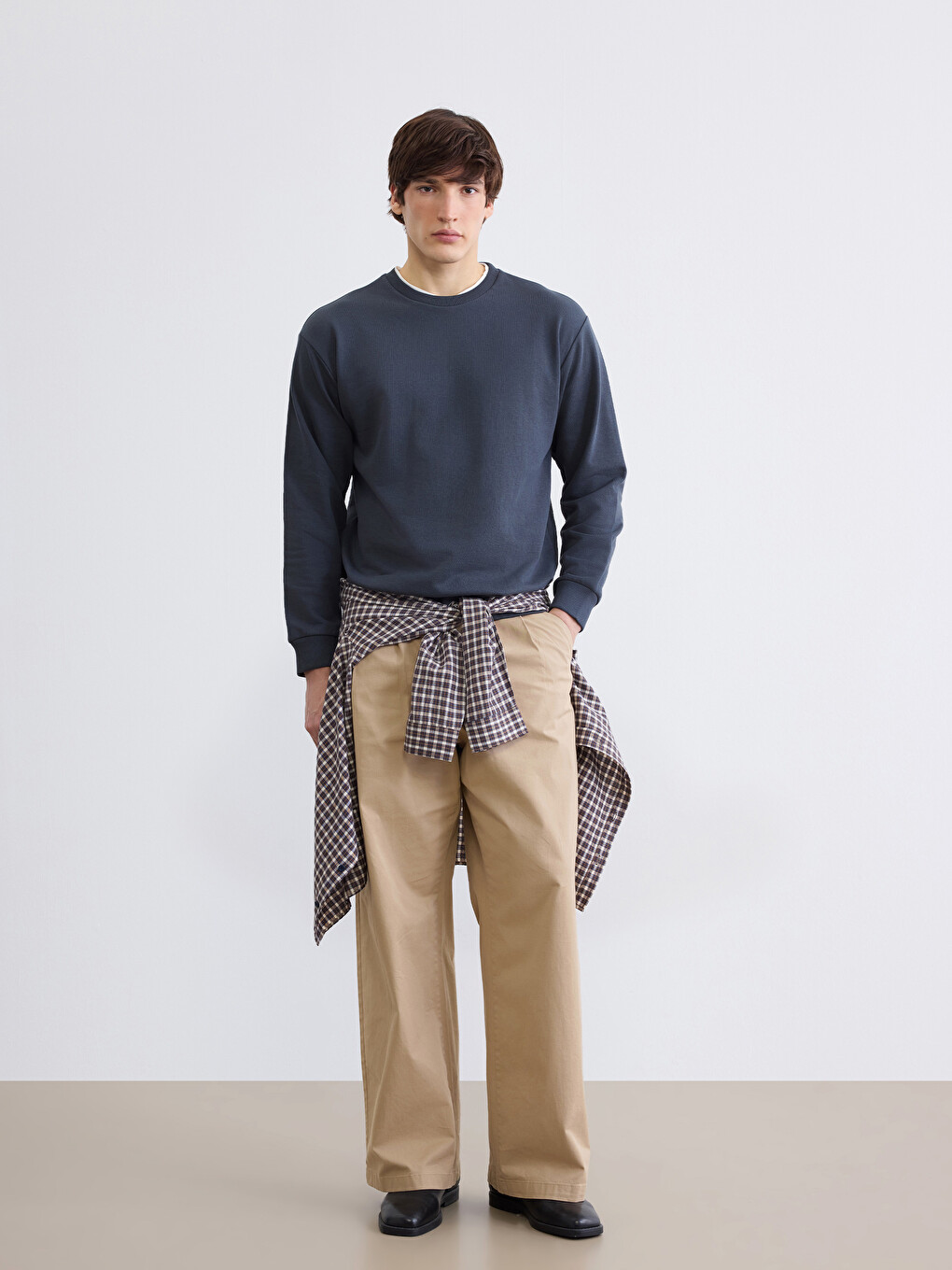Antrasit Bisiklet Yaka Erkek Sweatshirt-1
