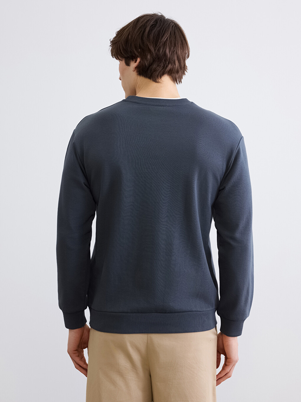 Antrasit Bisiklet Yaka Erkek Sweatshirt-3
