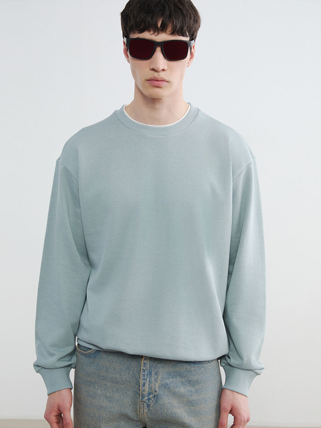 Mavi Bisiklet Yaka Erkek Sweatshirt