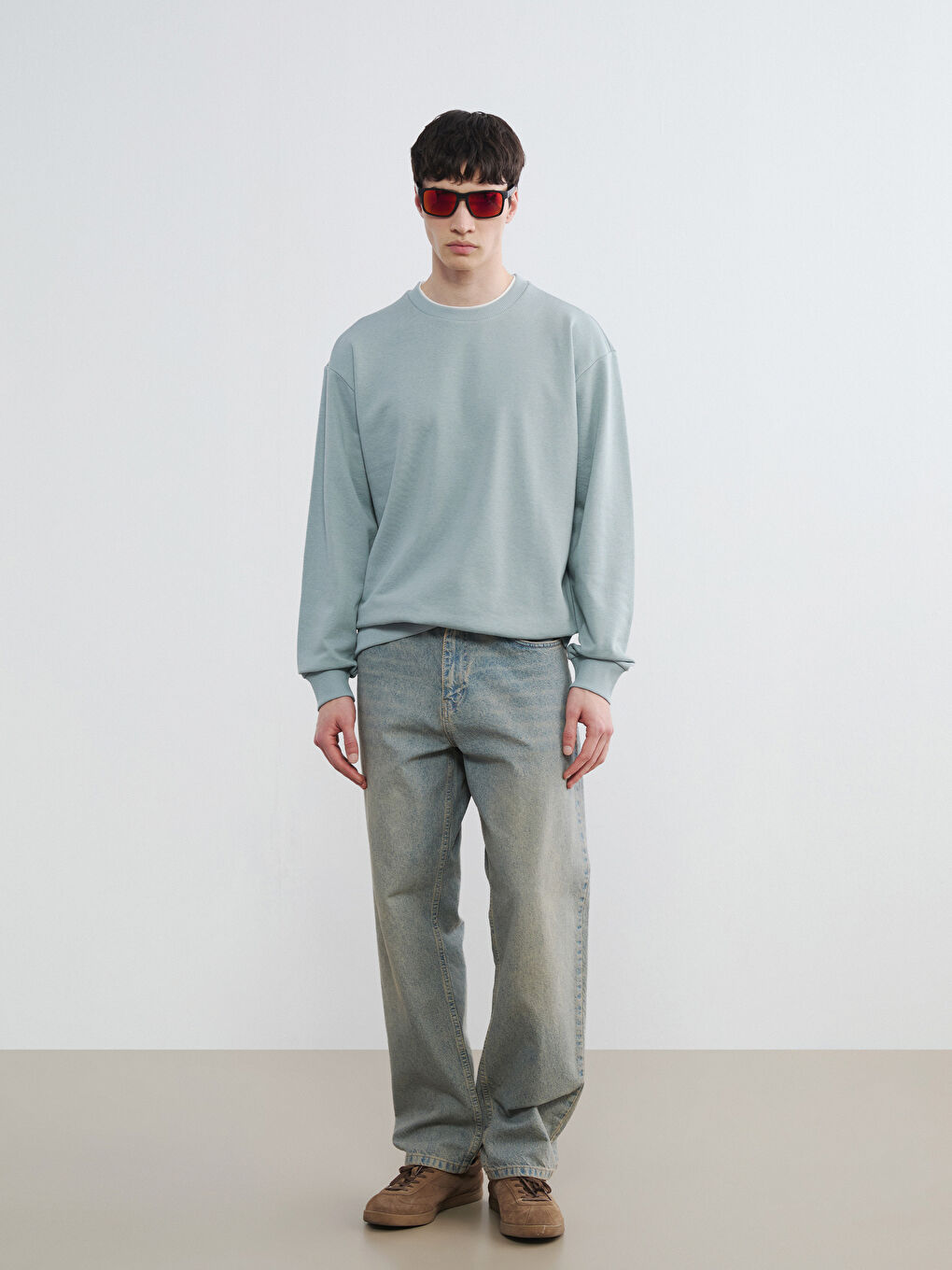 Mavi Bisiklet Yaka Erkek Sweatshirt-1