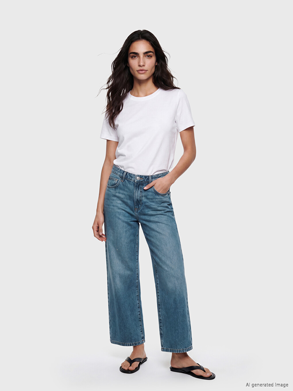 Wideleg Kadın Jean Pantolon-1
