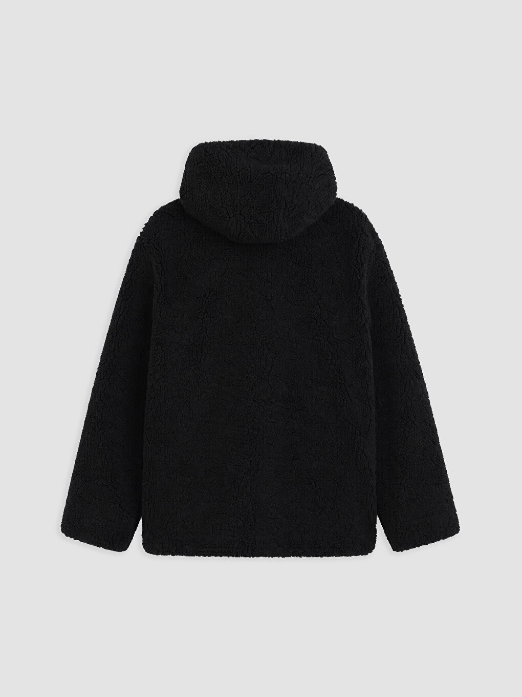 Siyah Kapüşonlu Oversize Kadın Pelüş Mont-5