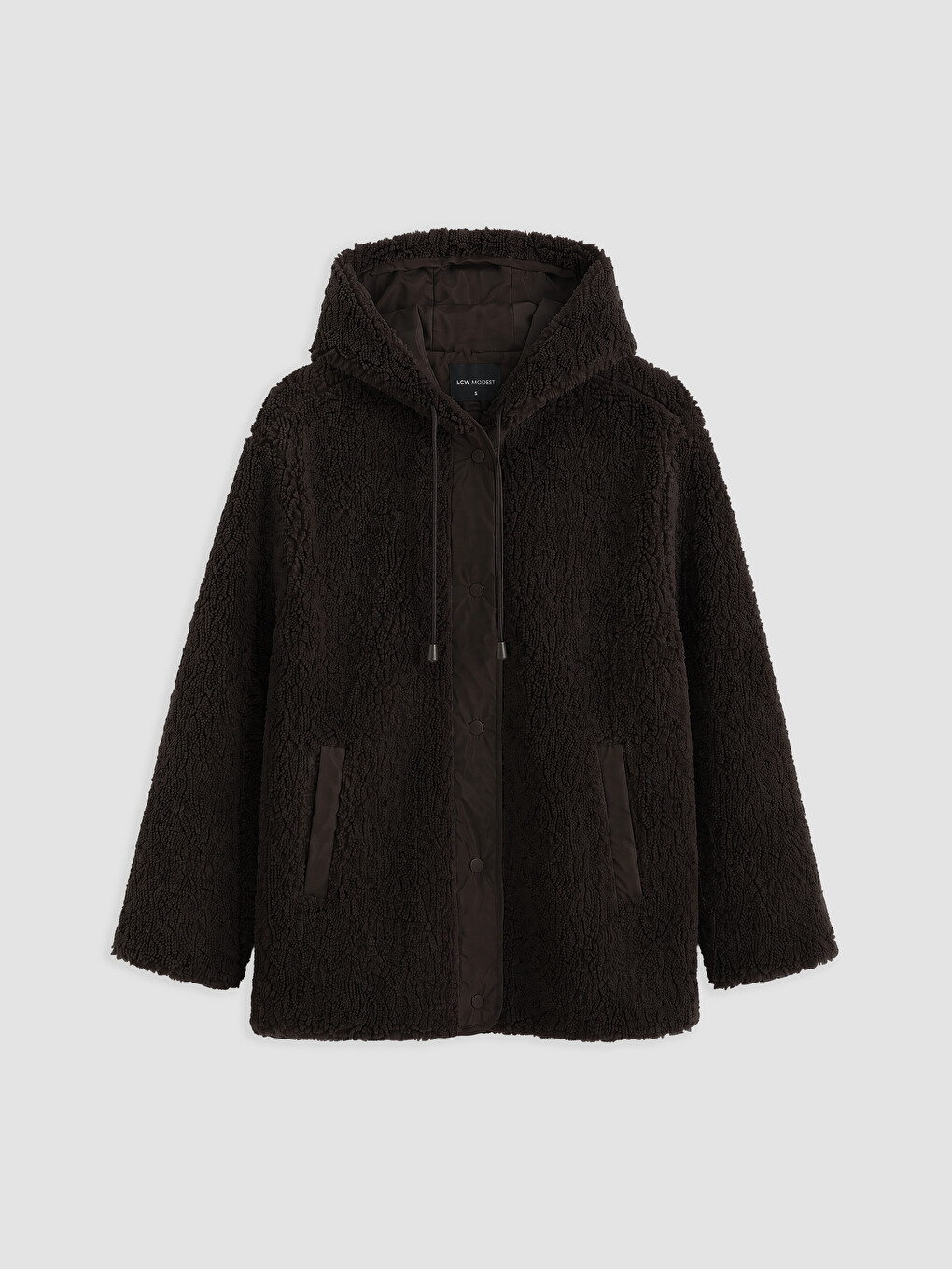 Kahverengi Kapüşonlu Oversize Kadın Pelüş Mont-4
