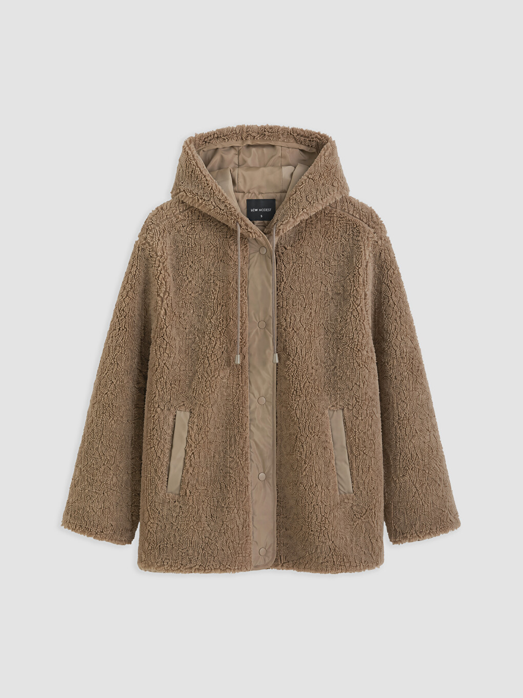 Kahverengi Kapüşonlu Oversize Kadın Pelüş Mont-4