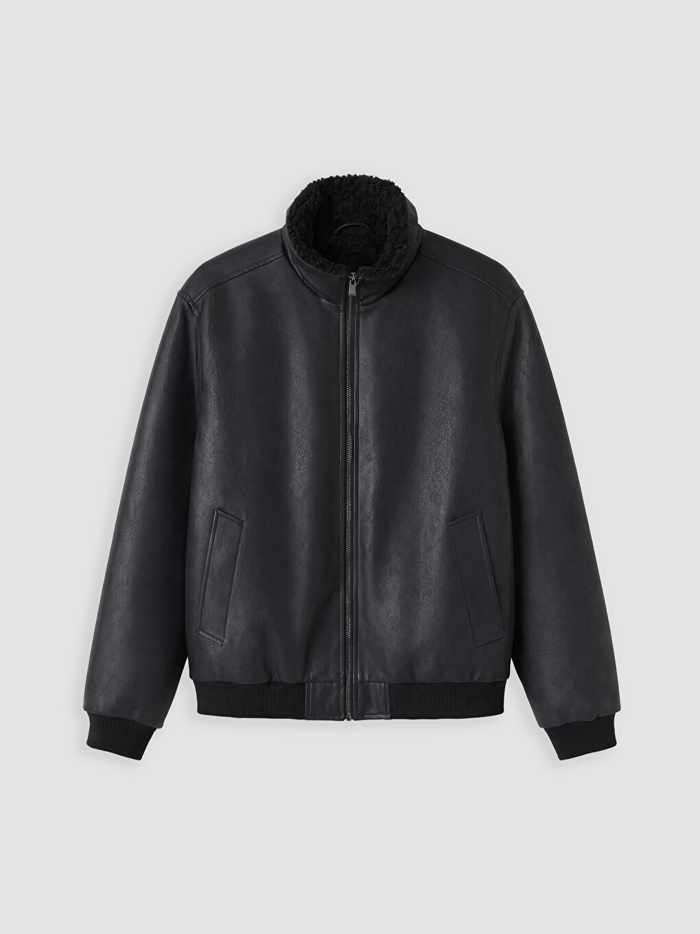 Fur Collar Men's Faux Leather Coat-4
