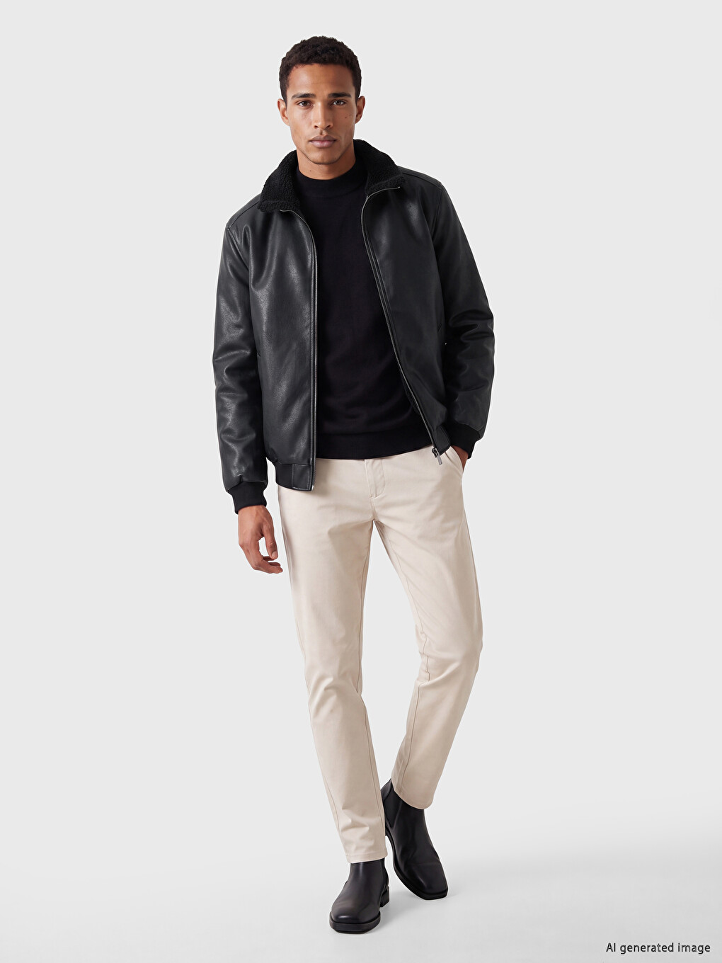 Fur Collar Men's Faux Leather Coat-1