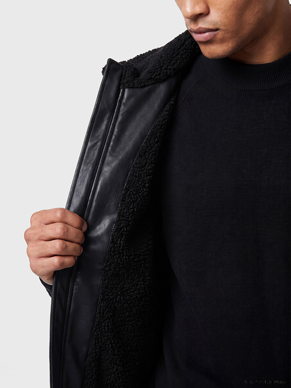 Fur Collar Men's Faux Leather Coat-2