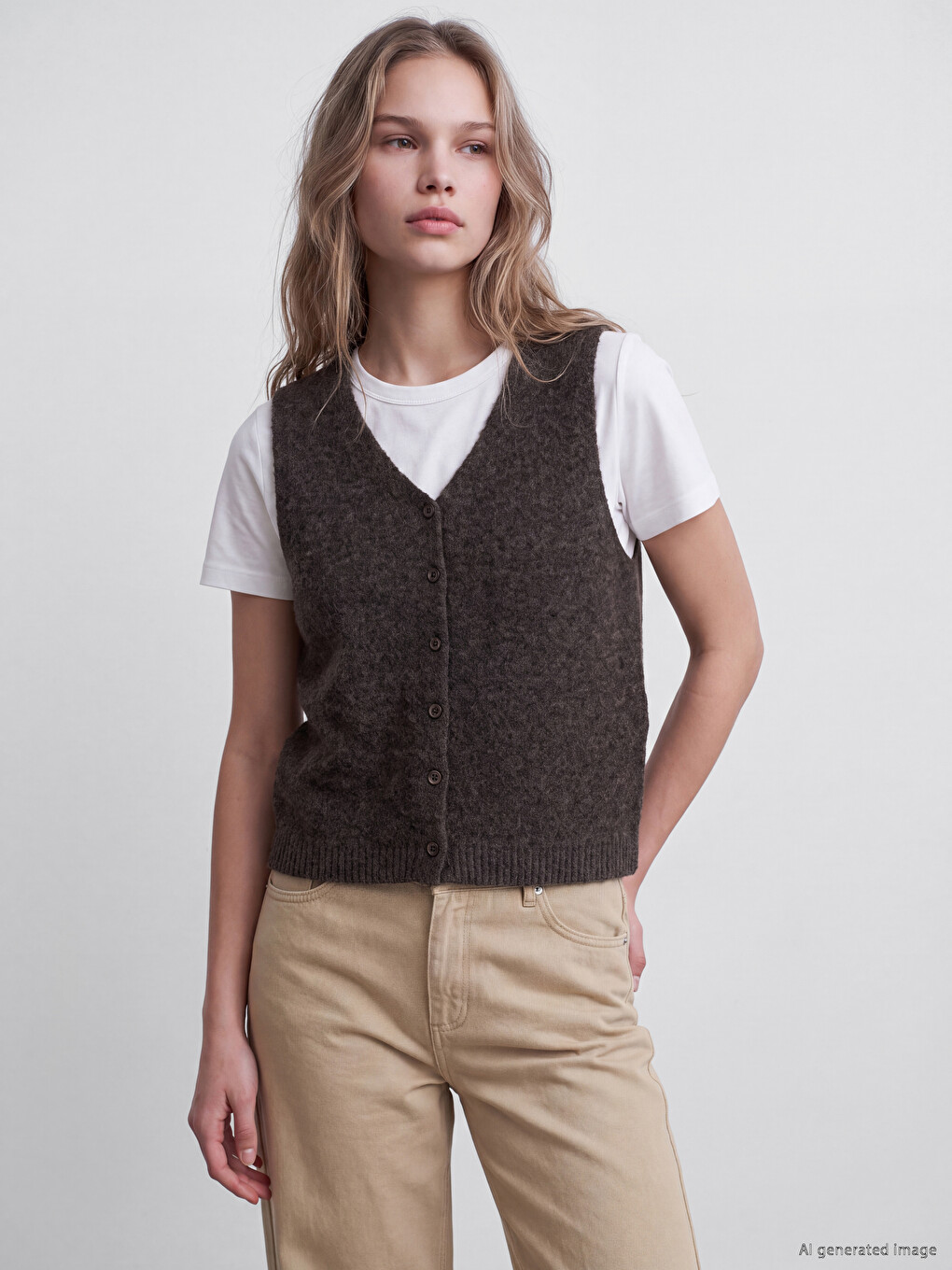 Woman Brown Knit Gilet