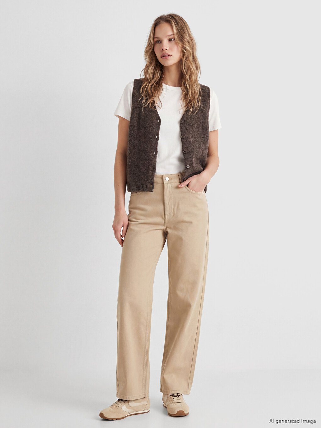Woman Brown Knit Gilet-1