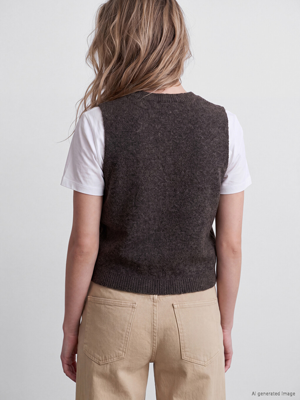 Woman Brown Knit Gilet-3