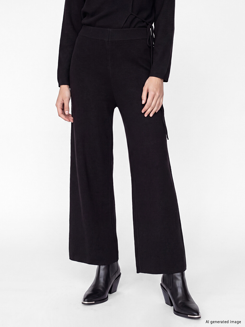 Wide Leg Regular Fit Women's Knitwear Trousers-1