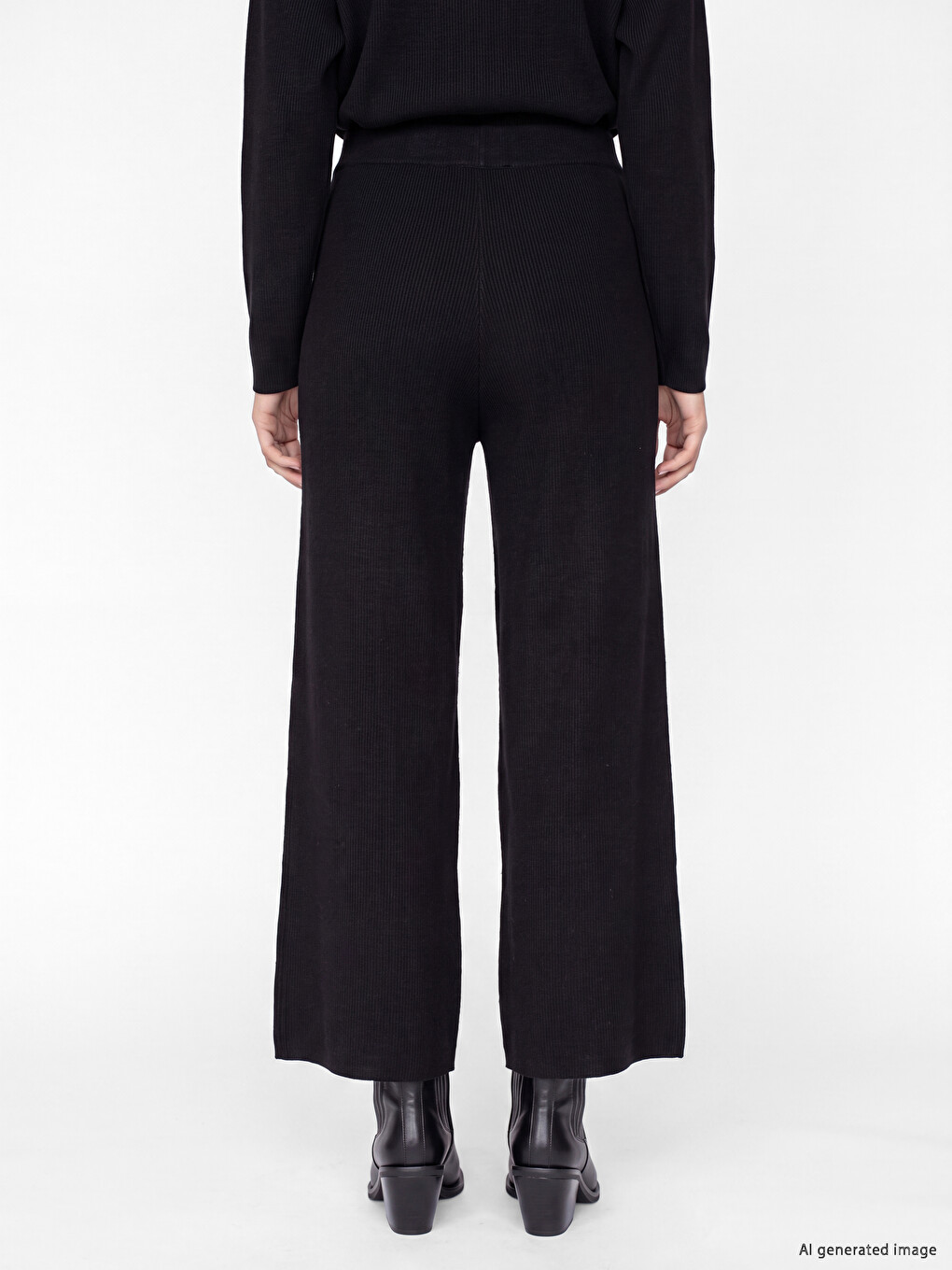 Wide Leg Regular Fit Women's Knitwear Trousers-3