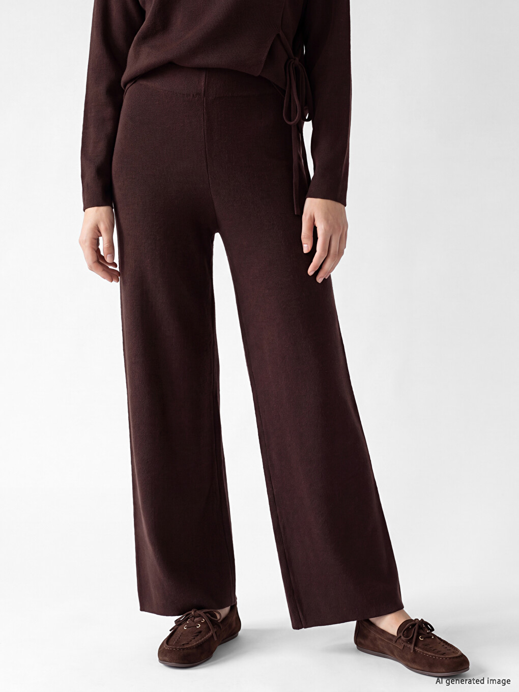 Wide Leg Regular Fit Women's Knitwear Trousers-1